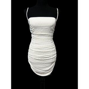 Rumer WHITE Delilah Clip Dot Ruched Stretch Mini Dress Beach Resort Travel